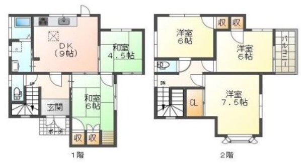 御着駅 徒歩10分 1-2階の物件間取画像